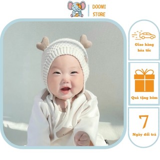 Mũ len trùm đầu 2 lớp hoạ tiết trái tim hàn quốc ấm áp cho bé trai bé gái doomi store - sp286