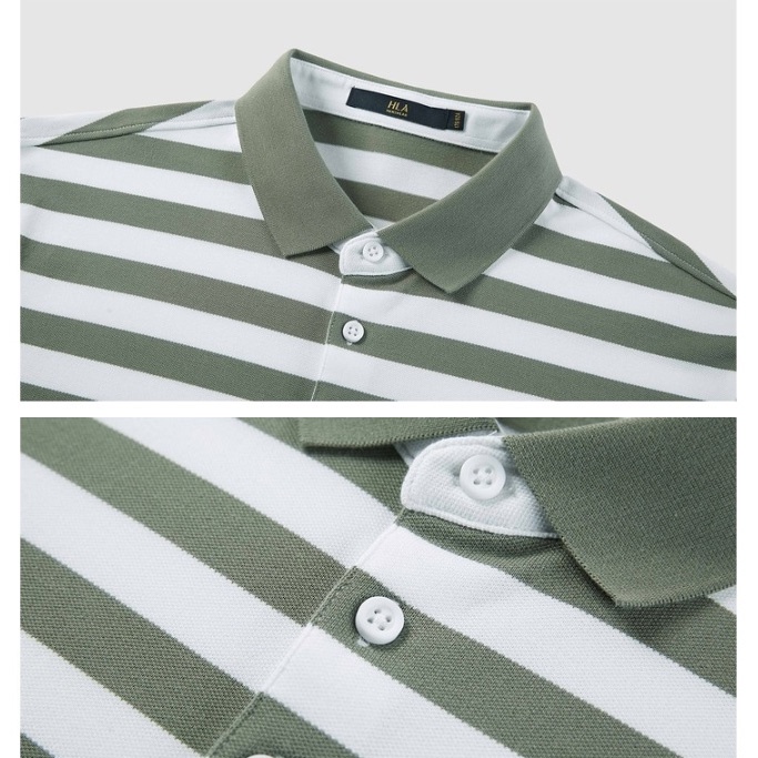 HLA x Qee - Áo POLO nam kẻ sọc cotton lạnh kháng khuẩn Qee pattern deodorizing cotton Polo Shirt