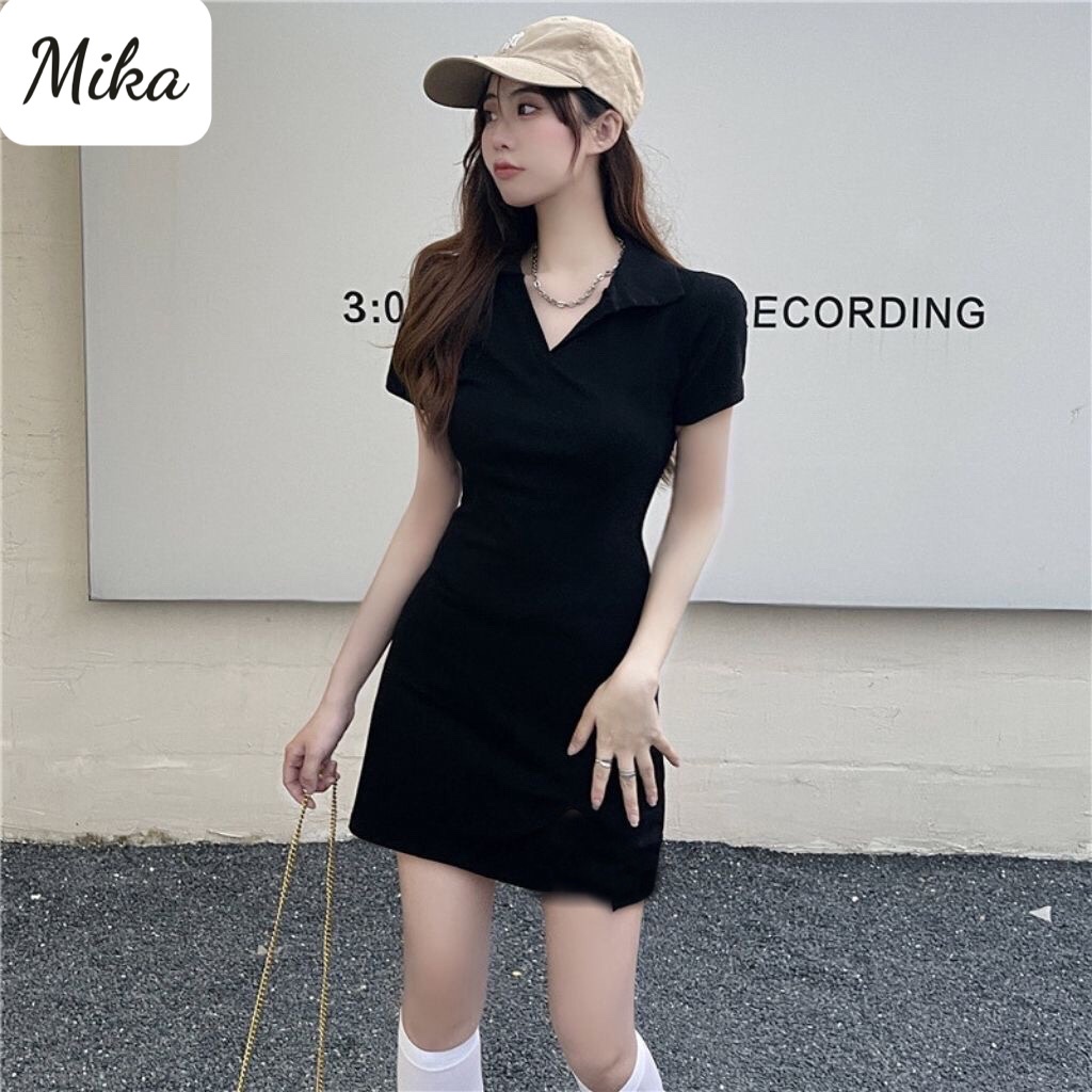 Váy polo trơn cổ bẻ