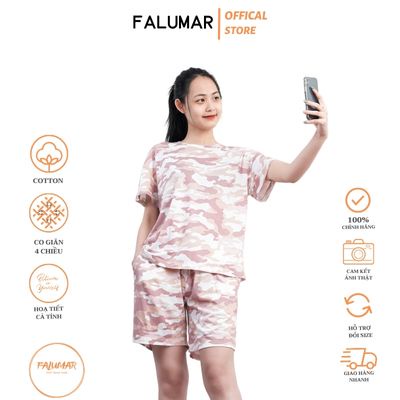 Đồ bộ nữ áo phông quần đùi Falumar hoạ tiết rằn ri cá tính