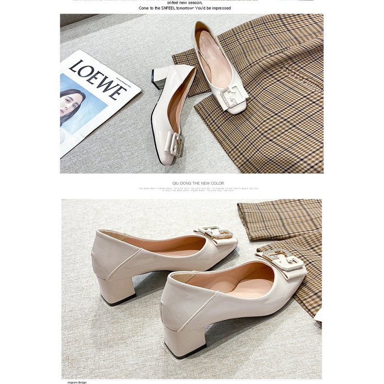 Giày big size nữ cao gót 5cm size 40 41 42 43 gót vuông mũi vuông