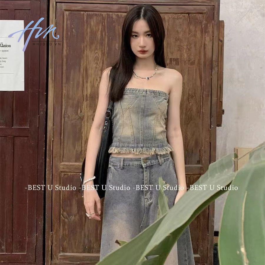 Chân Váy Denim Dài Thiết Kế Mới Thời Trang Mùa Xuân Thu 2023 Dành Cho Nữ