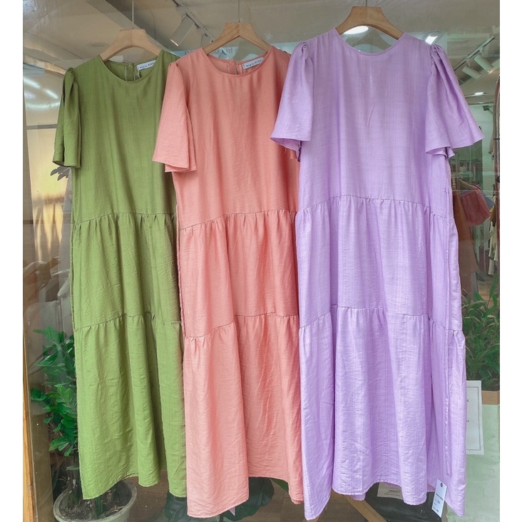 Váy baby doll tay cộc buộc eo
