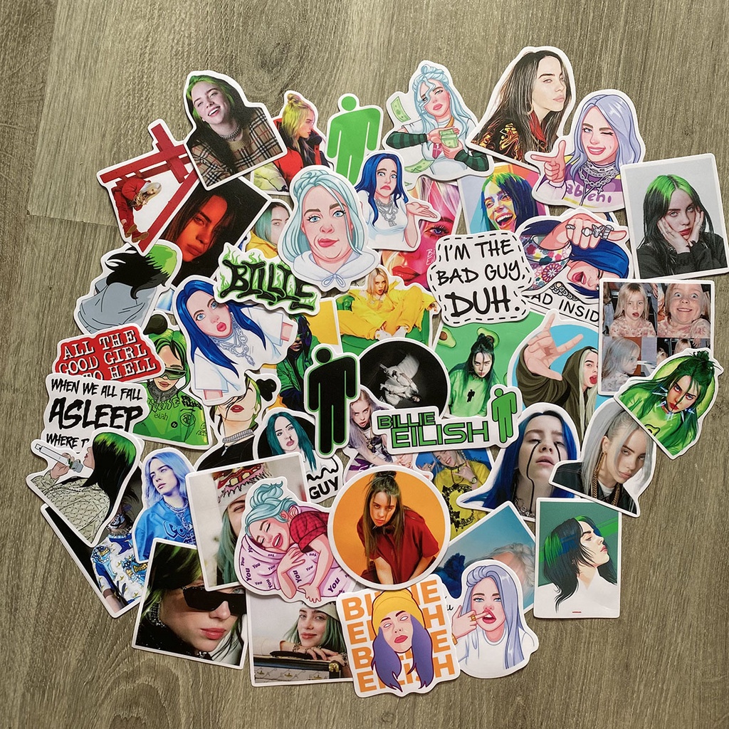 Billie Eilish sticker dán nón bảo hiểm, dán xe, tem dán đàn guitar, xe cub hình dán, tem dán chống nước trang trí