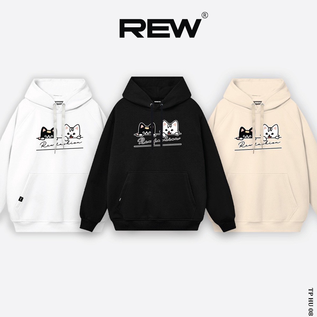 Áo hoodie REW local brand form rộng Unisex dành cho cả nam và nữ mẫu REW MÈO HD08