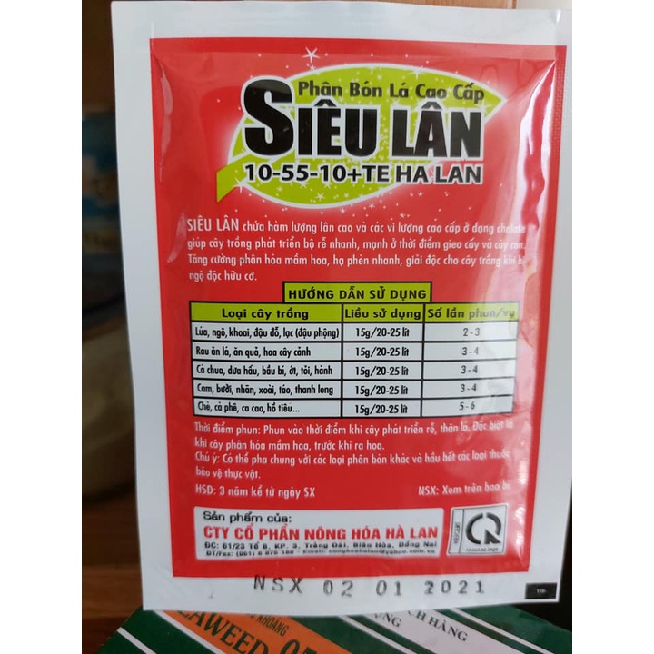 Phân Bón Lá Cao Cấp Siêu Lân Hà Lan gói 15g JVA38 VietNhat