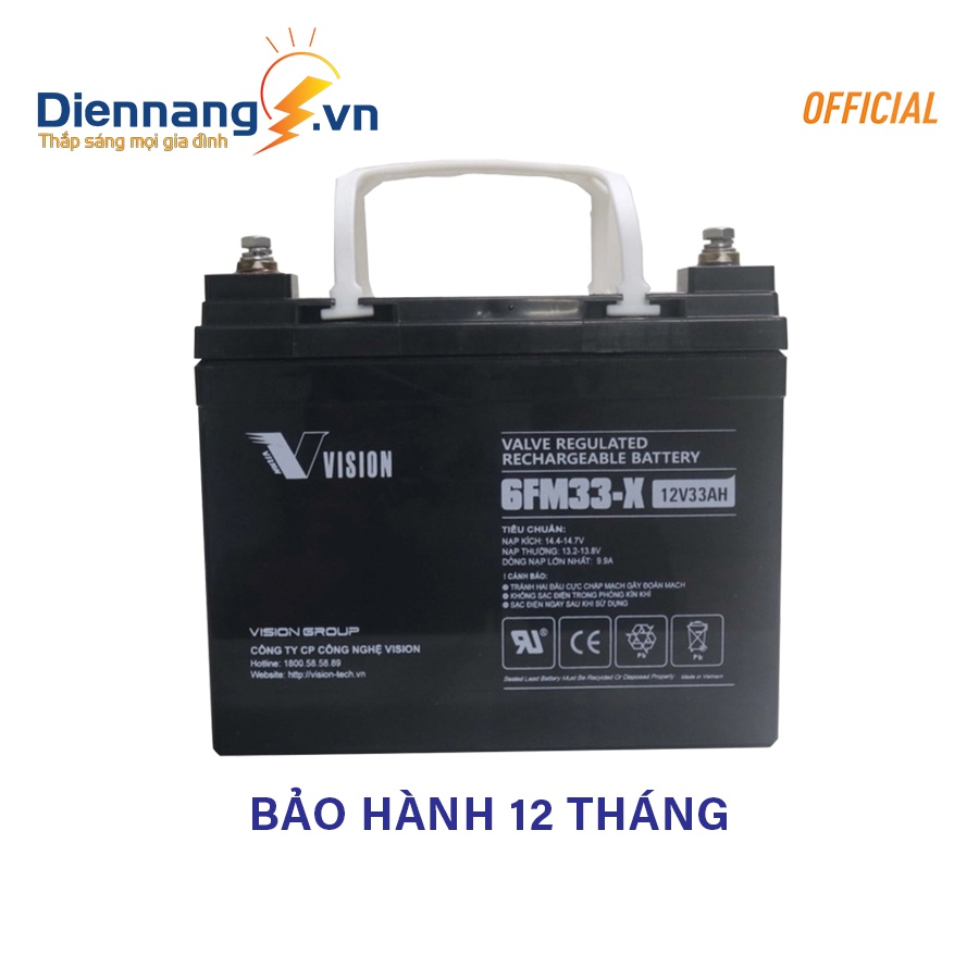 Ắc quy Vision 6FM33-X , acquy cho máy kích điện, viễn thông, năng lượng mặt trời, truyền hình cáp, đèn báo v.v
