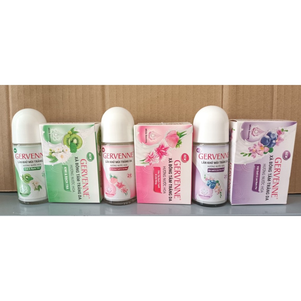 (Chọn mùi)Gervenne - Lăn khử mùi trắng da 50ml + Tặng xà bông tắm 90g