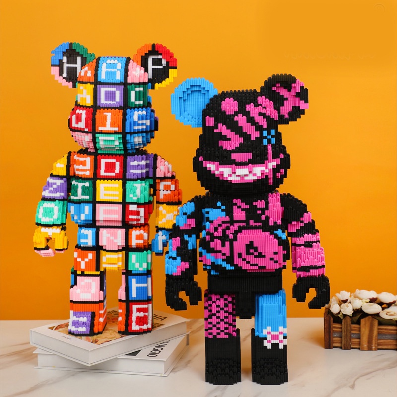 đồ chơi mô hình lắp ráp le-go gấu Bearbrick cỡ lớn 55cm , Gấu Jinx, Gấu Boom, Gấu Chữ trưng bày trang trí 3D giá rẻ