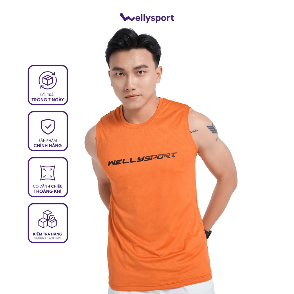 Áo thun 3 lỗ thể thao nam Welly Sport, chất liệu cao cấp thấm hút mồ hôi tốt, màu cam mã ABLN