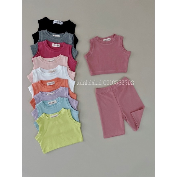Set bộ quần áo cho bé áo thun cotton 100% áo croptop - quần legging đùi nhiều màu Xún lolakid