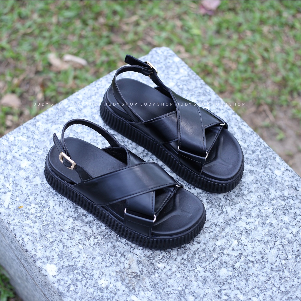 Giày Sandal Đế Bánh Mì Quai Chéo Đế Su Mềm Cao 4p QCCC
