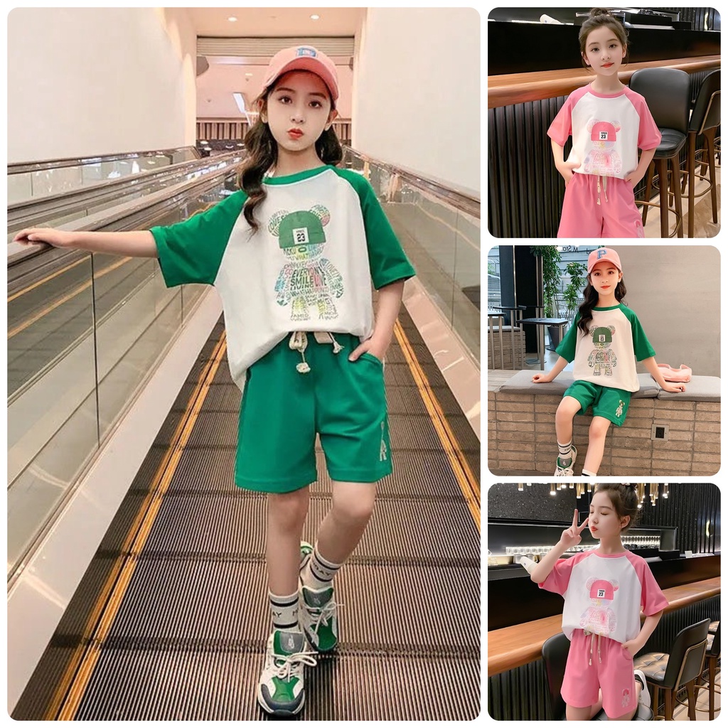 Bộ quần áo trẻ em mùa hè cho bé gái từ 14-46kg mẫu Gấuuu chất cotton mềm mát style năng động