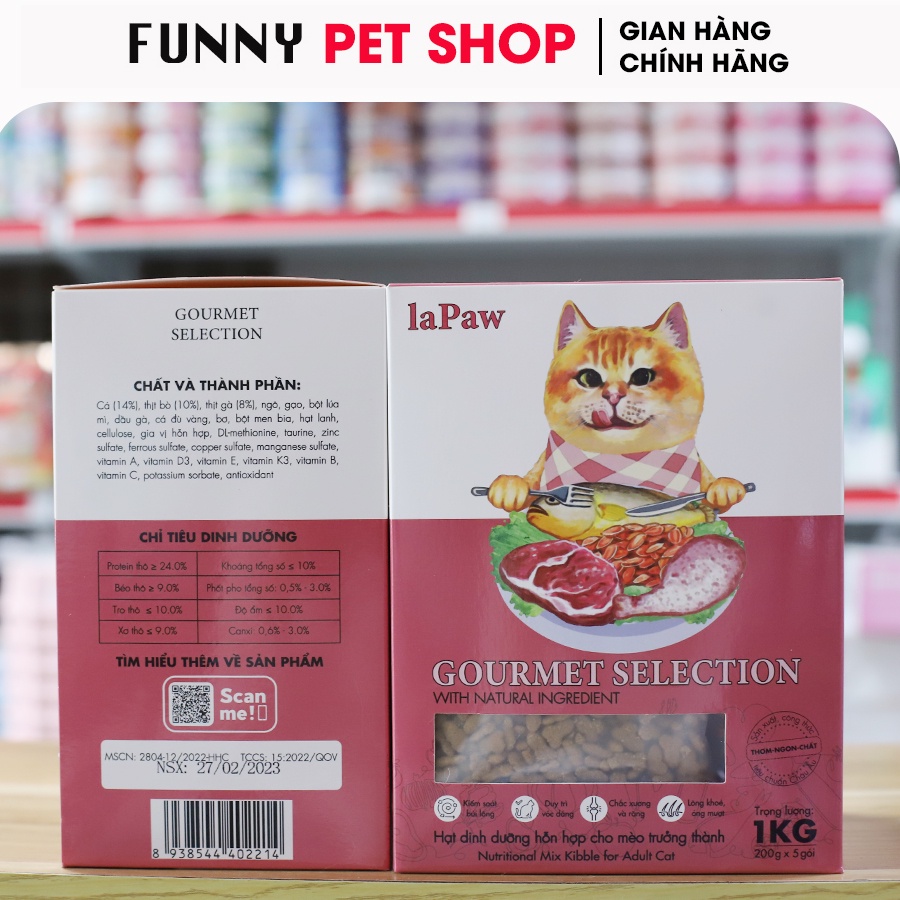 Hạt Dinh Dưỡng Cho Mèo Trưởng Thành LaPaw Gourmet 1Kg - Thức Ăn Cho Mèo Lớn - Funny Pet Shop