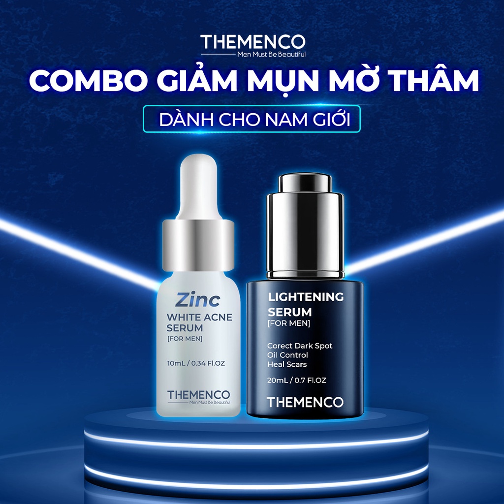 Combo Giảm Mụn Mờ Thâm Dành Cho Nam Giới The Menco Zinc White Acne 10ml và Lightening Serum 30ml