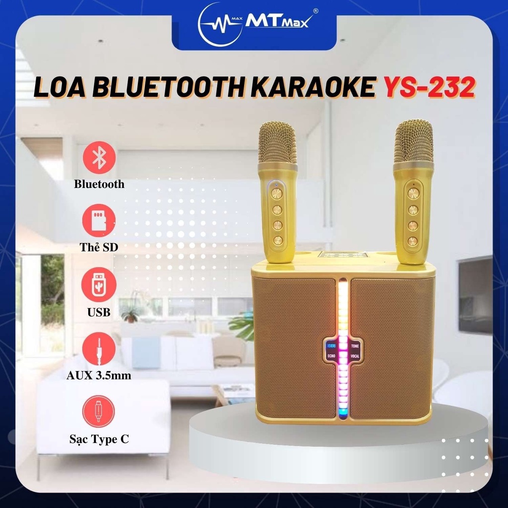 Loa blueooth karaoke mini kèm 2 micro YS232 phiên bản mới có đèn led nhấp nháy thiết kế nhỏ gọn dễ dàng mang đi