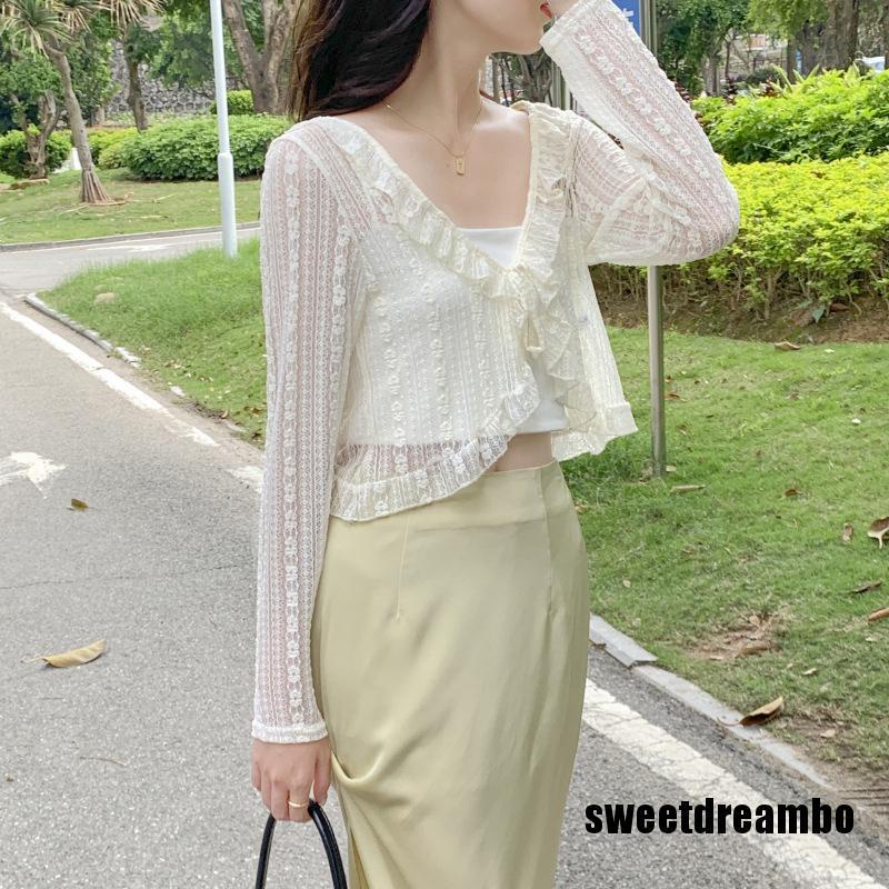 Áo Khoác Cardigan Tay Dài Chống Nắng Dáng Rộng Phối Ren Thời Trang Mùa Hè Cho Nữ