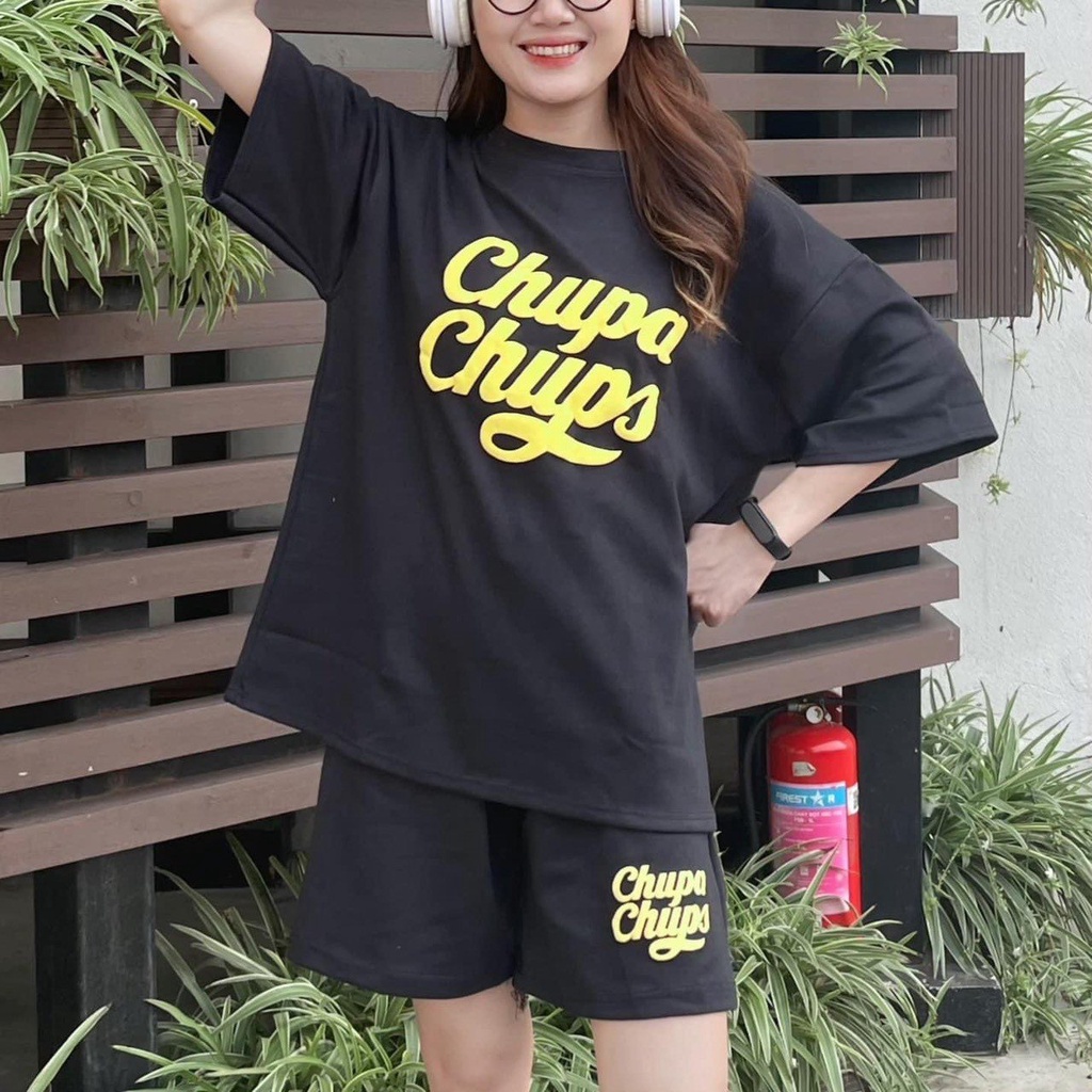 Set quần đùi áo phông tay lỡ in hình ,bộ Chu.pa ch.ups quần short kèm áo thun cộc tay mùa hè mặc nhà form rộng.