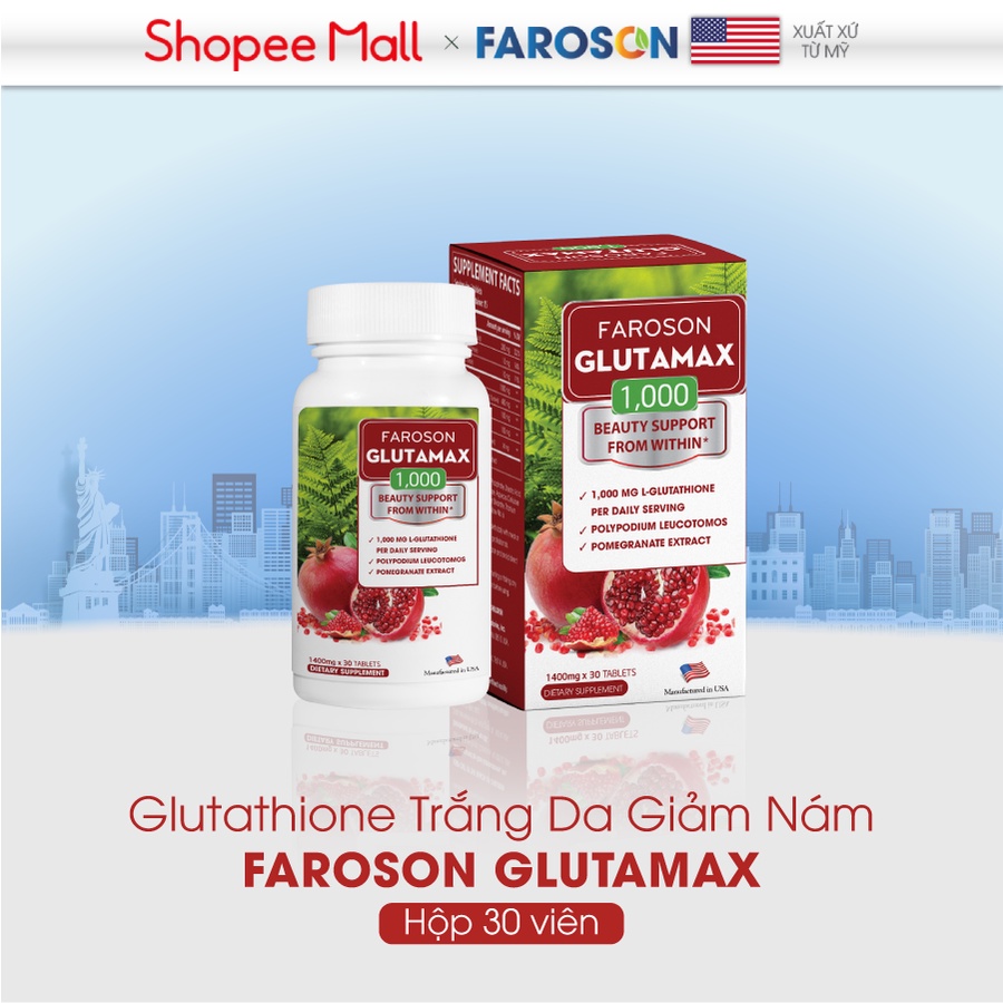 Combo 3 hộp viên uống trắng da Glutathione giảm nám chống nắng Faroson Glutamax 3 x 30 viên