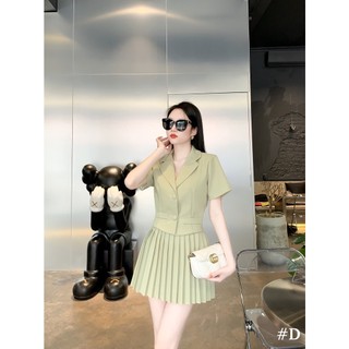 Sét vest ngắn chân váy dập ly eps 2 lớp có lót quần