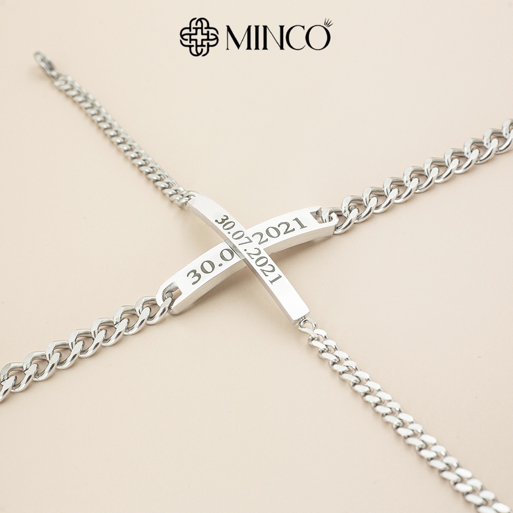 Vòng Tay Cặp Minco Accessories Lắc tay đôi khắc tên theo yêu cầu kiểu dáng xích xoắn màu bạc thời trang cho cặp đôi LT60