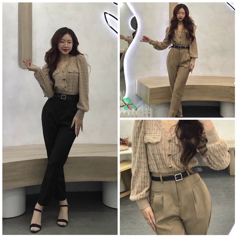 Quần baggy ruby lưng cao phối túi trước 2 bên, lên form đẹp chuẩn 3 màu nâu đen be ( tặng kèm đai)