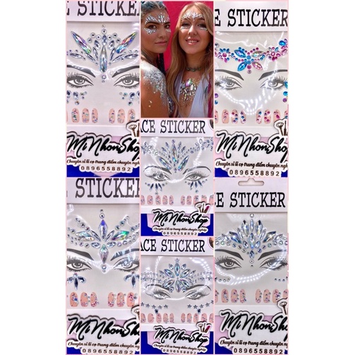 FESTIVAL Miếng dán mặt, móng tay dạng Sticker hạt nhựa tạo hình sẵn hoá trang , biểu diễn…có đế dính không cần keo