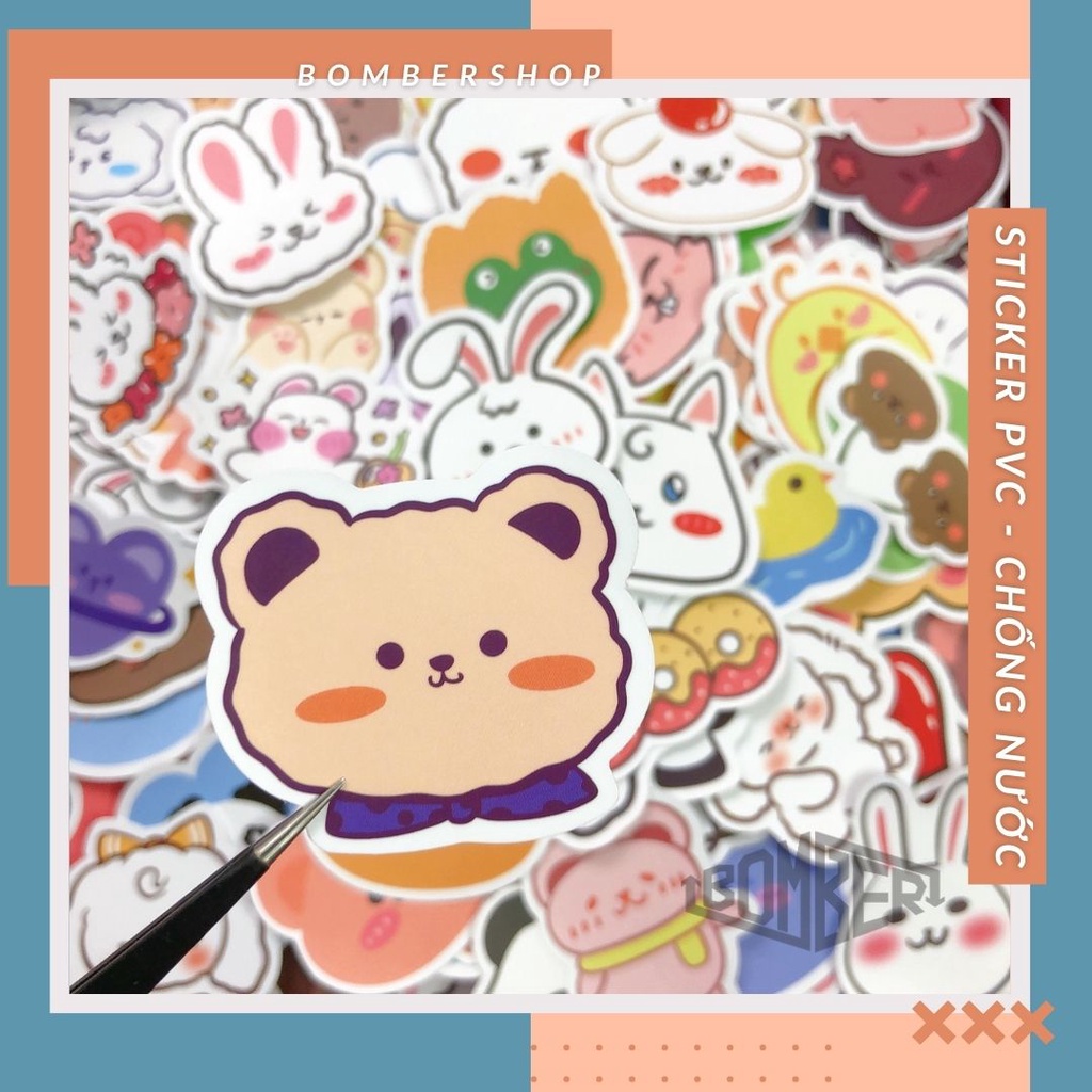 Set 20/40/60 sticker PVC Bb.Cute siêu cưng - đậm chất Kawaiii trang trí laptop / nón