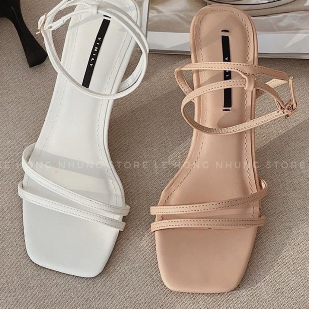 Giày cao gót 7 phân Thiên Hương VNXK BP79HQ1 Sandal nữ 7p 2 quai mảnh gót nón đen trắng nâu đi làm công sở