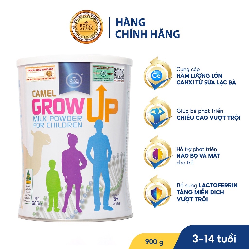 Sữa lạc đà hoàng gia Úc Royal Ausnz Grow Up Milk - Sữa tăng chiều cao vượt trội cho trẻ từ 3-14 tuổi - 900g date 2024