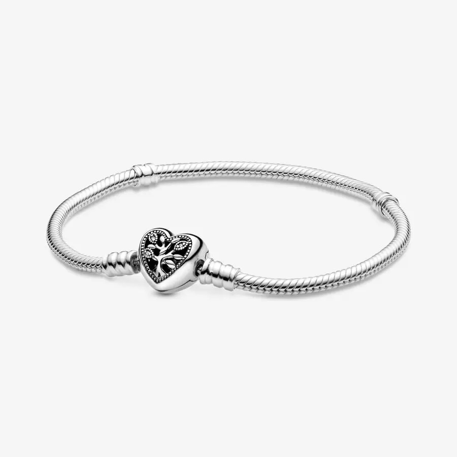 Vòng tay nữ Pandora Moments Family Tree Heart Clasp Snake Chain Bracelet-PAN2009