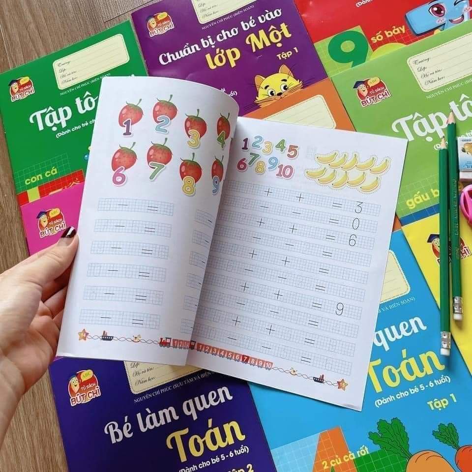 Sách - Bộ 10 cuốn tập tô , tập viết chữ, số - Tặng kèm 2 bút chì ,1 tẩy và 1 gọt-Hành trang cho bé vào lớp 1