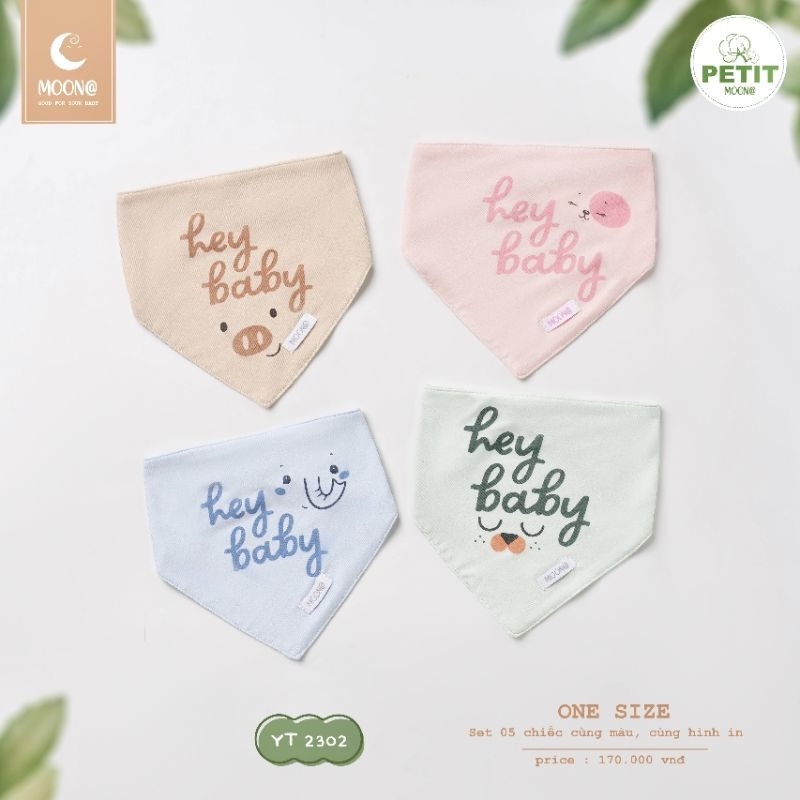 Yếm tam giác MOON in gấu vải petit 0-2 tuổi siêu cute vải mỏng mát 2 cúc bấm