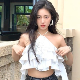 ÁO CROPTOP YẾM HOA BÈO TẦNG (trắng, đỏ, hồng, đen)