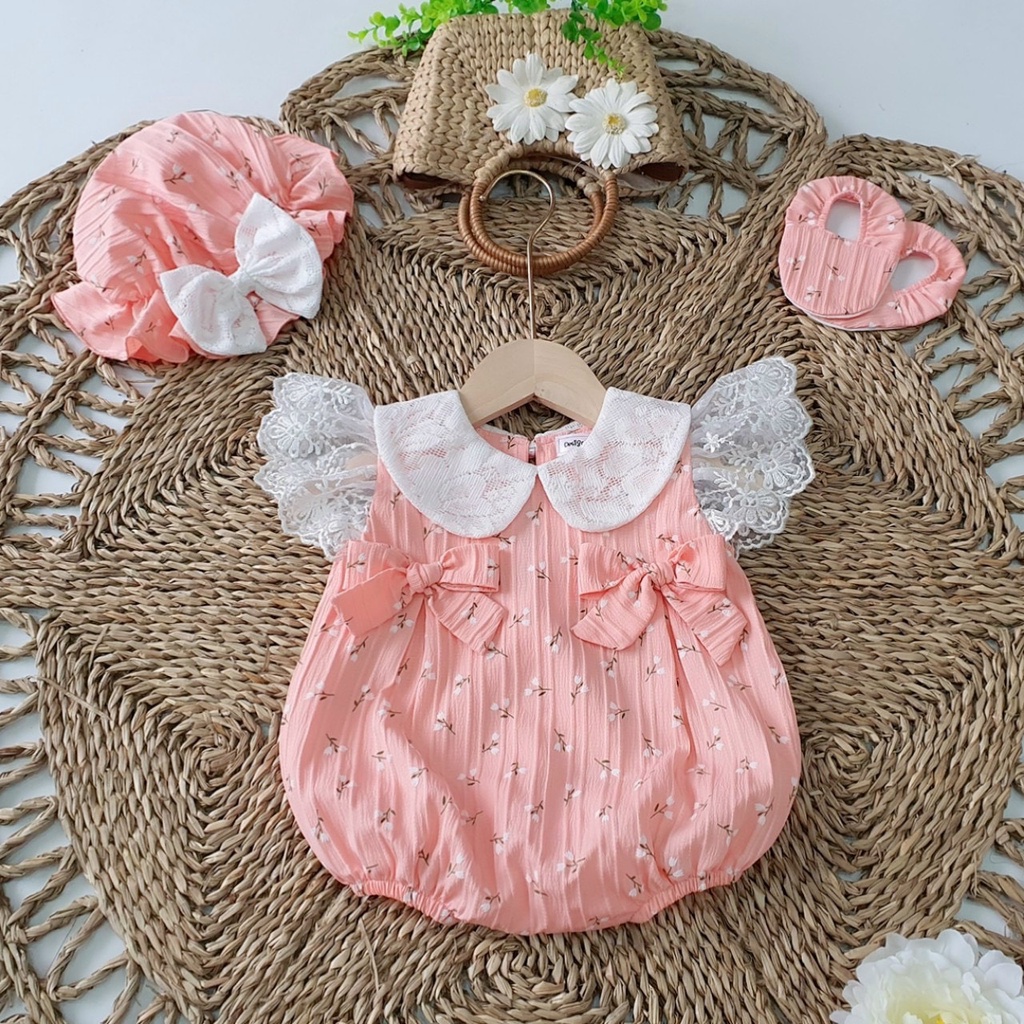 Bộ váy đầm body cánh tiên cho bé TẶNG nón và vớ xinh xắn dễ thương v17 (từ sơ sinh-12Kg)