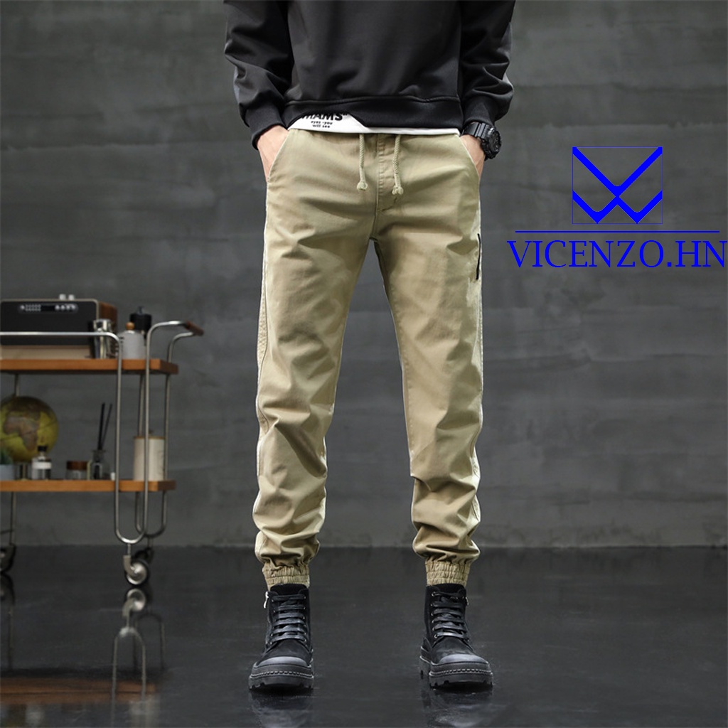 Quần Jogger Kaki Nam VICENZO Cạp Chun Bo Gấu Phong cách trẻ Trung năng Động
