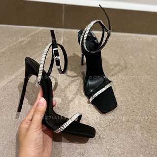 sandal cao gót nữ mũi vuông quoai đá hình nhật sang trọng 8-9-11-12phân (H)