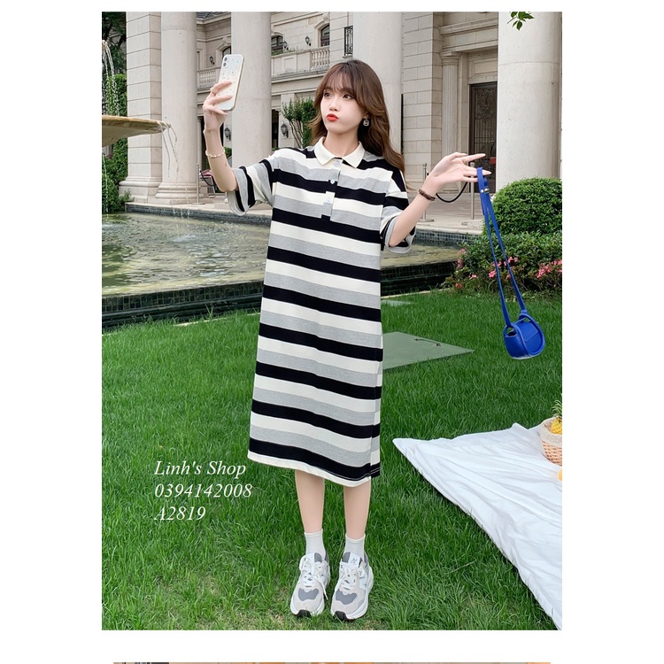 Váy Phông Kẻ Ngang Có Cổ Lịch Sự A2819