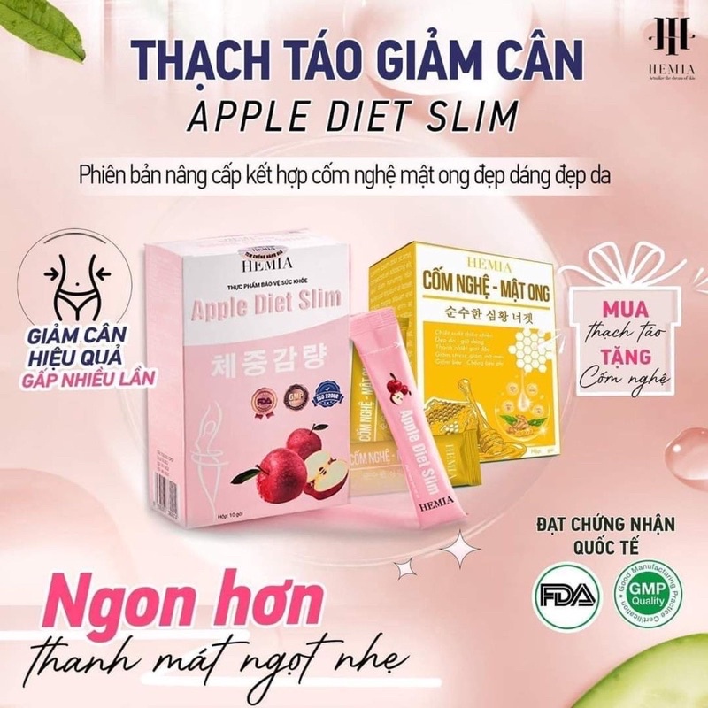 Thạch Táo Giảm Cân Hemia Apple Diet Slim Thạch Giảm Cân Hàn Quốc Hộp 10 Gói