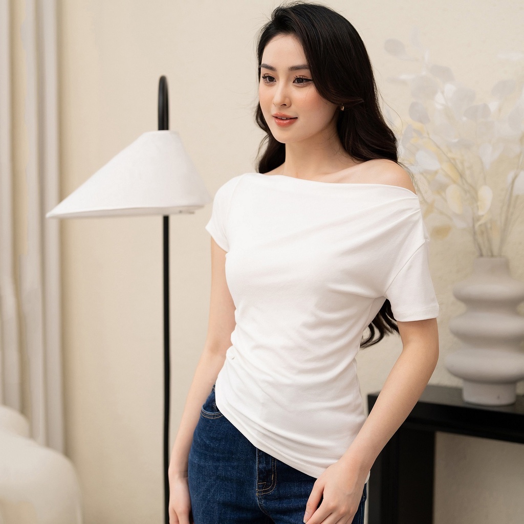 Áo thun kiểu nữ lệch vai dáng ôm sexy chất liệu cotton co giãn 4 chiều thấm hút mồ hôi thoáng mát, CTWOMEN