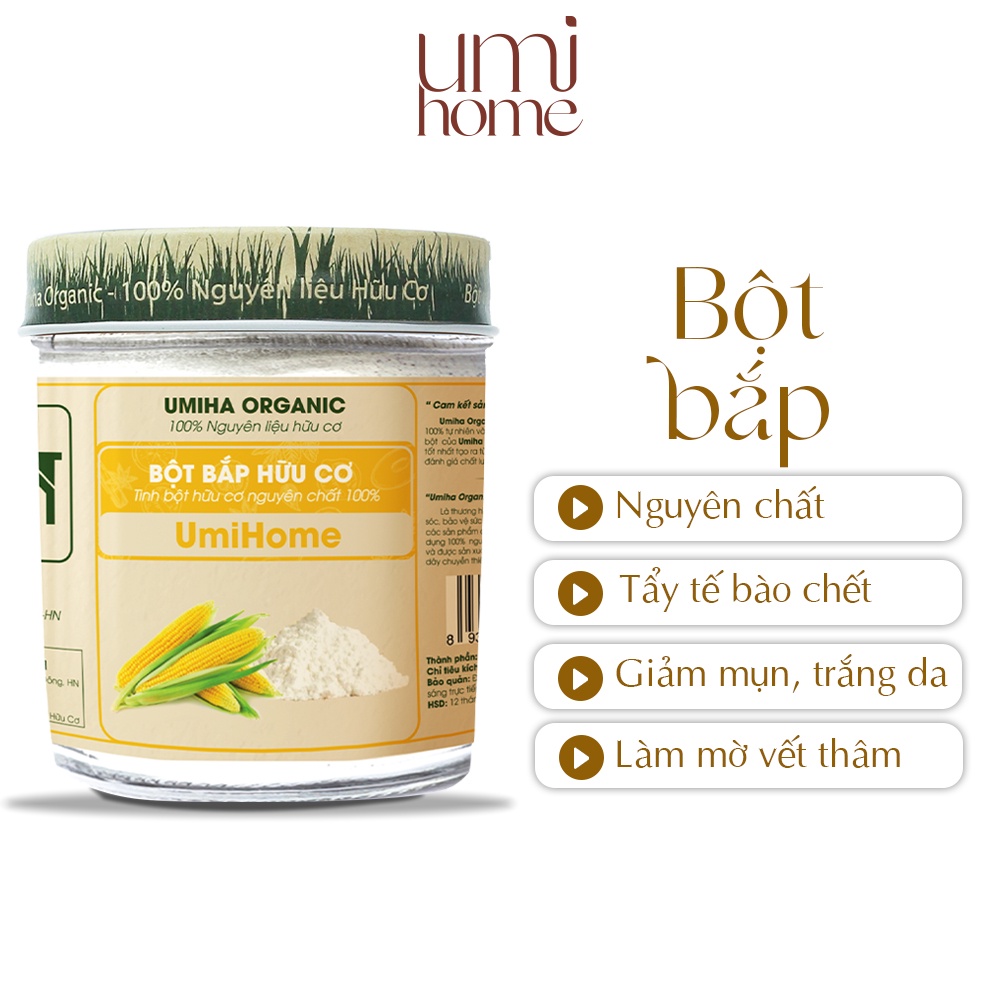 Bột đắp mặt Bột Bắp nguyên chất UMIHOME 135g tẩy tế bào chết, ngừa mụn dưỡng trắng da hiệu quả