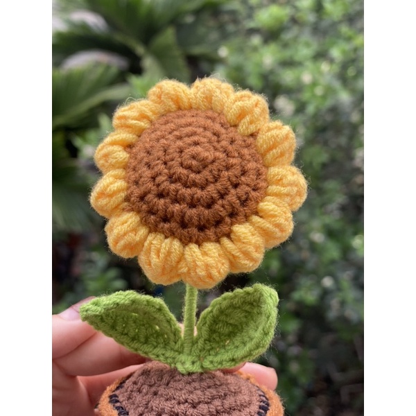 Chậu hoa hướng dương móc len/Hoa hướng dương handmade/Hoa len