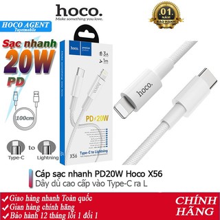 Cáp sạc nhanh hoco x56 dòng pd 20w vào type-c ra -ip dài 1m