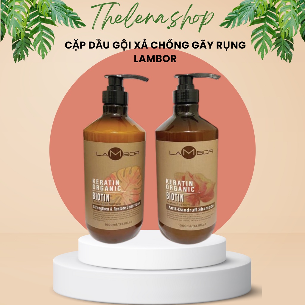 Dầu Gội Dầu Xả Keratin LAMBOR 1000ml * 2 Sạch Gàu Phục Hồi Kích Thích Mọc Tóc Thải Độc Da Đầu