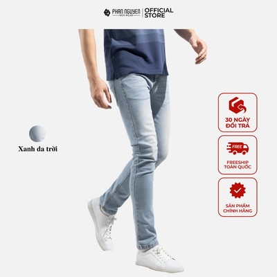 Quần jeans nam xanh nhạt dáng dài Phan Nguyễn, kiểu dáng slim fit, thiết kế trẻ trung, độ bền cao, co giãn tốt QBD.032