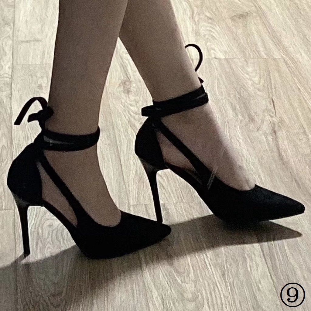 Giày Cao Gót Mũi Nhọn Màu Đen Size Lớn 42 Thời Trang Thu Đông 2023 Cho Nữ