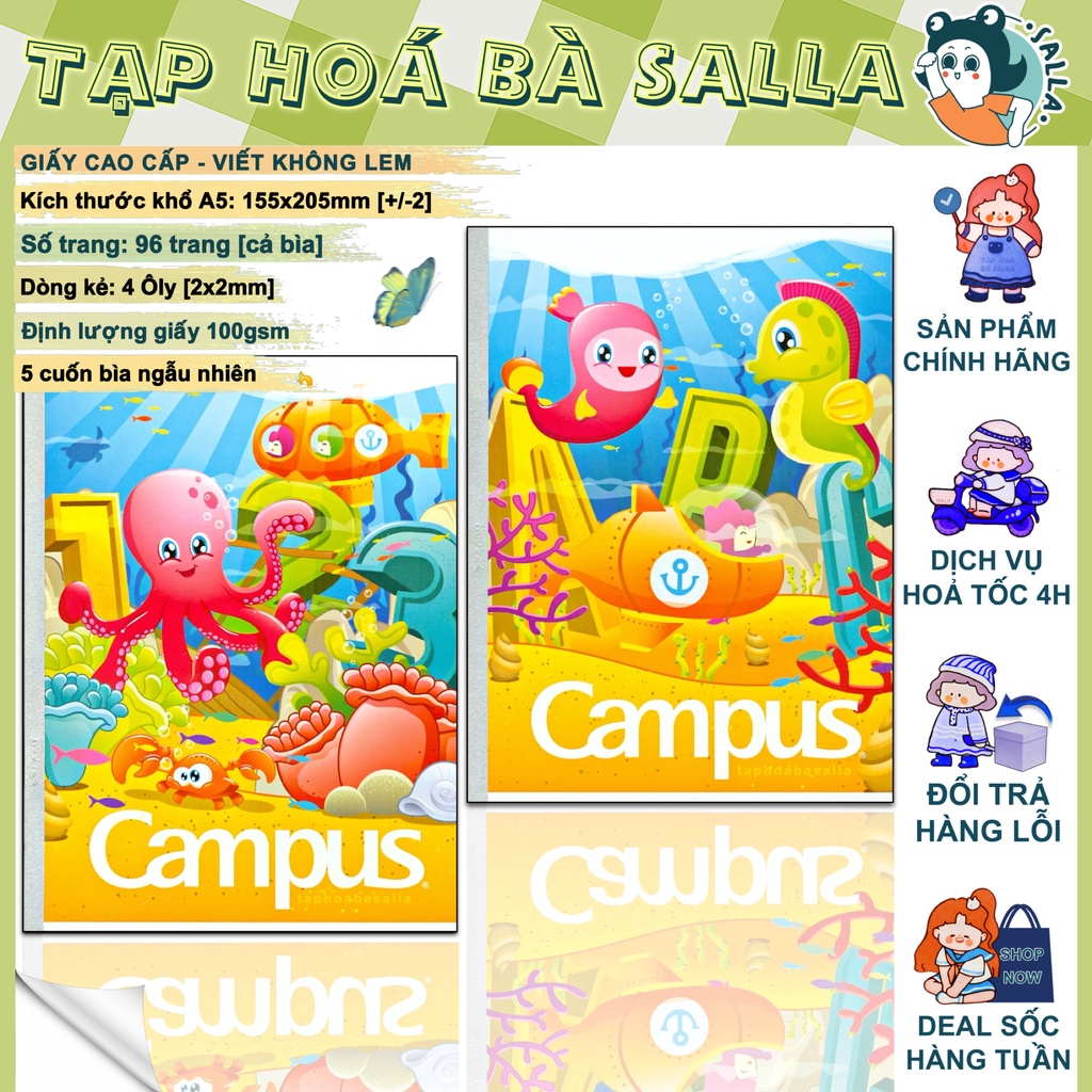 Lốc 5 quyển Tập Campus 4 ô ly Under The Sea 96 Trang