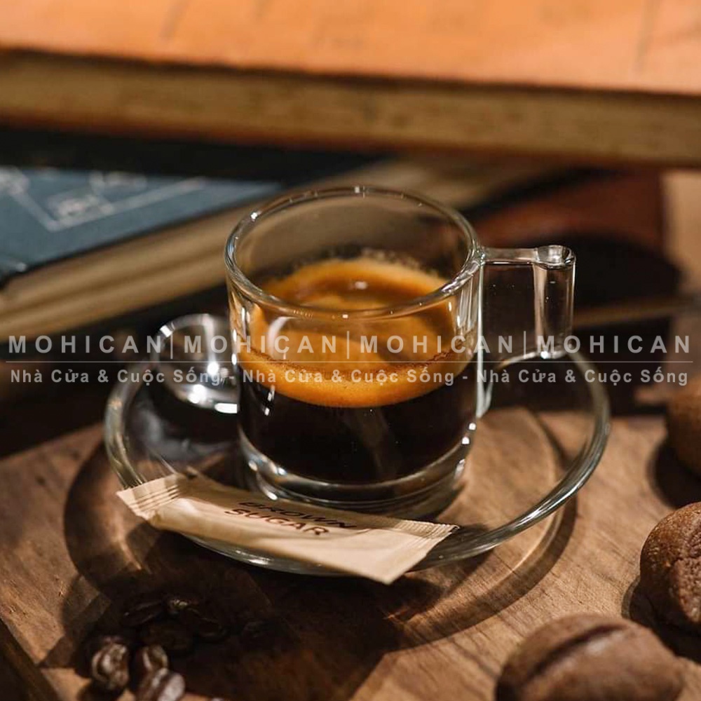 Cốc thủy tinh có quai Lucky Classic Cup 80ml, ly thủy tinh pha Espresso, trà, cà phê nhỏ Thái Lan LUCG-304903