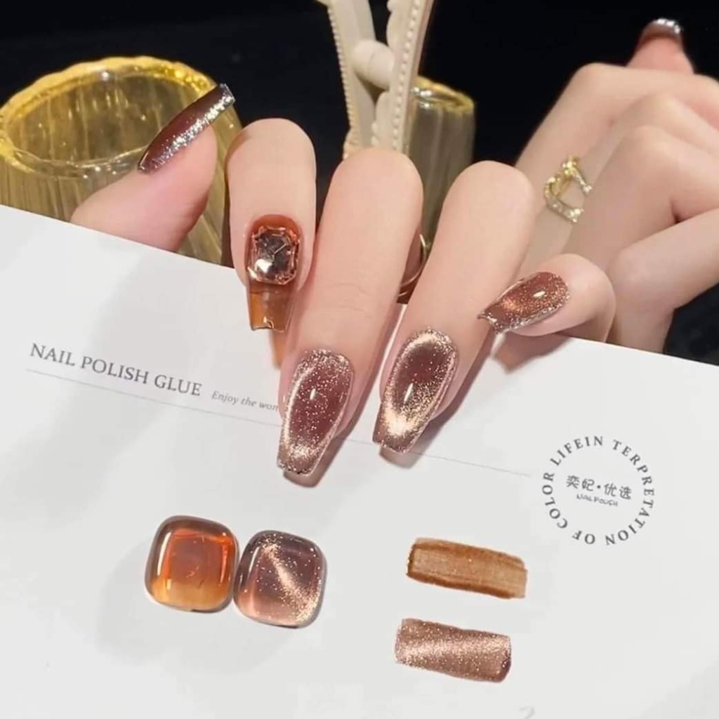 Sơn móng tay nail mắt mèo nâu trà , Sơn mắt mèo nâu trà chính hãng