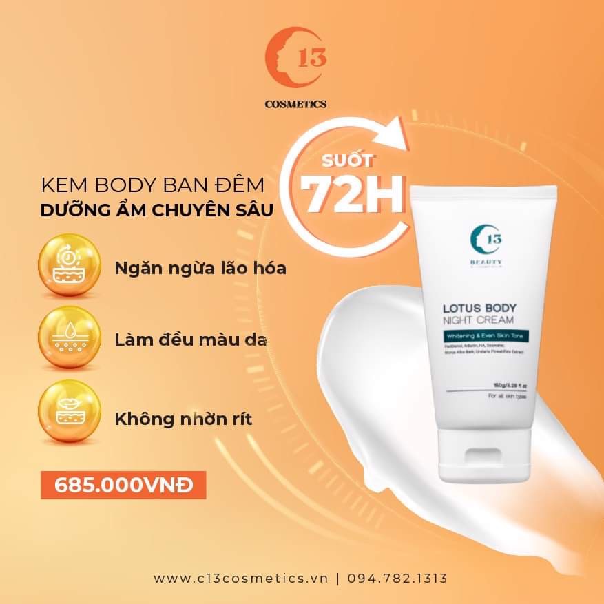 Combo Tái Tạo Da Gồm Kem Dưỡng Body Đêm Và Tuýp Mặt Nạ Ngủ Hoa Hồng C13 Cosmetics Thu Trang